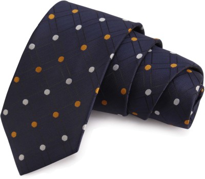 PELUCHE Dotted Navy Blue & Yellow Colored Microfiber Neck Polka Print Men Tie