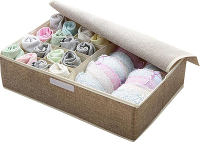 HOUSE OF QUIRK 15+1 Compartment Non-Smell Non Woven Linen Foldable Storage Box for Closet (Linen Brown)(Brown)