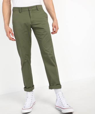 Allen Solly Green Cotton Slim Fit Texture Trousers