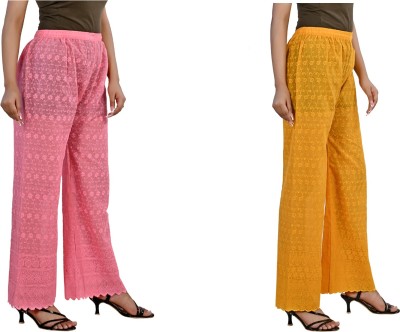 LETZ DEZINE Relaxed Women Pink, Yellow Trousers