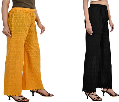 LETZ DEZINE Relaxed Women Yellow, Black Trousers