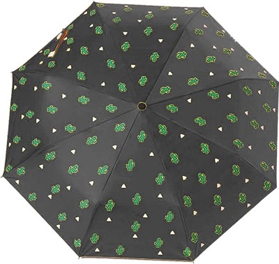 HOUSE OF QUIRK Ultra Light and Small Mini Umbrella with Carrying Pouch - Black Cactus Umbrella(Black)
