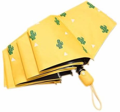 HOUSE OF QUIRK Ultra Light and Small Mini Umbrella with Carrying Pouch - Yellow Cactus Umbrella(Yellow)