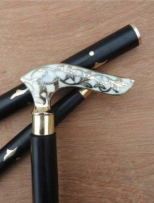 forest craft Antique Brass Flower Leaf Solid White Style Vintage Black Wooden Walking Stick Gift for Men and Women Handmade design Walking Stick