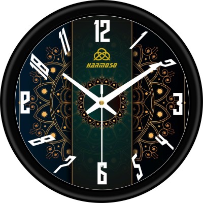 Harmoso Analog 25 cm X 25 cm Wall Clock(Black, White, Gold, With Glass, Standard)