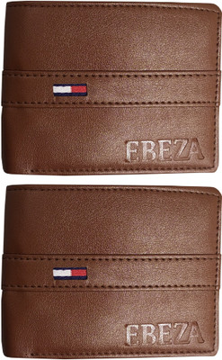 EBEZA Men Tan Artificial Leather Wallet(3 Card Slots, Pack of 2)
