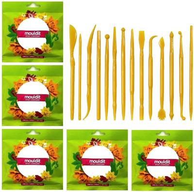 Definite Fevicryl Shilpkar Mouldit Epoxy Compound Modelling Clay and 14 Pieces double sided Fondant Tool for Murals Decor 3D Art Art Clay