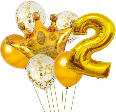 Party Propz Solid Second Birthday Decorations Kit For Boys Or Girls -15Pcs golden No. 2 Foil Balloon, Gold Crown Foil Balloon, Confetti & Metallic - 2nd Birthday Decorations Kit For Baby Boy / 2nd Birthday Decorations Kit For Baby Girl Balloon(Gold, Pack of 15)