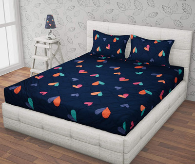 RRC 144 TC Microfiber Double Printed Fitted (Elastic) Bedsheet(Pack of 1, Navy)