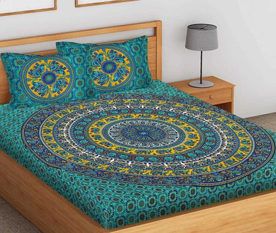 LATHI 144 TC Cotton Double Printed Flat Bedsheet(Pack of 1, Blue)