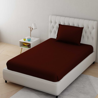 HELGA 210 TC Polycotton Single Striped Flat Bedsheet(Pack of 1, Wine)