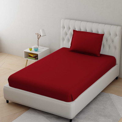 HELGA 210 TC Satin Single Striped Flat Bedsheet(Pack of 1, Red)