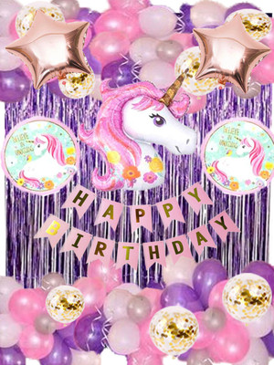 PARTY BREEZE happy birthday Unicorn Theme Party decoration Supplies Combo set - 54Pcs Foil Balloon, Unicorn Head Balloon, Star,curtain For Girls Birthday Party Decoration(Set of 35)