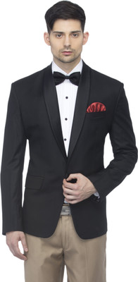 FAVOROSKI Solid Single Breasted Party Men Blazer(Black)
