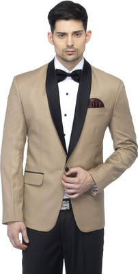 FAVOROSKI Solid Single Breasted Party Men Blazer(Beige)