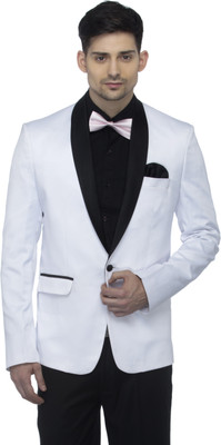 FAVOROSKI Solid Single Breasted Party Men Blazer(White)