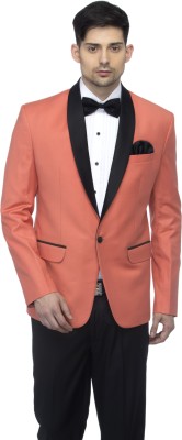 FAVOROSKI Solid Single Breasted Party Men Blazer(Orange)