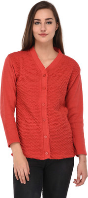 SatSun Women Button Self Design Cardigan