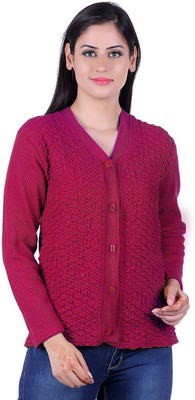 SatSun Women Button Self Design Cardigan