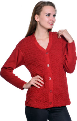 SatSun Women Button Self Design Cardigan