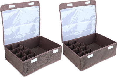 NFI essentials Foldable Cloth Standard Storage Box 24 Slots Pack of 2 Cube Basket Bins Containers Divider with Drawers for Underwear, Bras, Shirt, Socks, Ties, Scarves Closet Divider(Fabric)