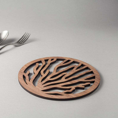 Gojeeva Round Wood Coaster Set(Pack of 6)