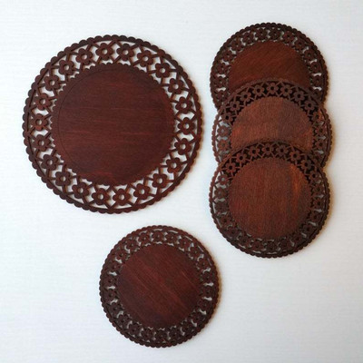 Giftwala Round Wood Coaster Set(Pack of 6)