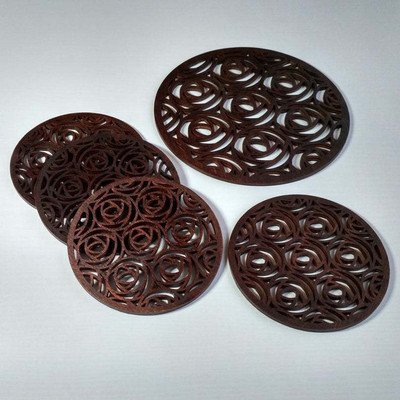 Gojeeva Round Wood Coaster Set(Pack of 6)