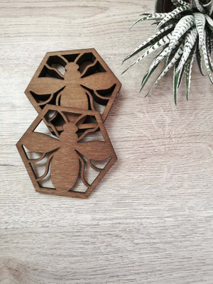 Gojeeva Round Wood Coaster Set(Pack of 6)