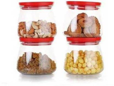 PRAGATI SALES Plastic Grocery Container  - 800 ml(Pack of 4, Red)