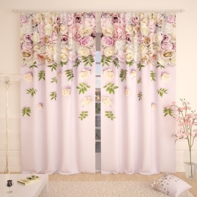 p23 274 cm (9 ft) Polyester Room Darkening Long Door Curtain (Pack Of 2)(Floral, Pink)