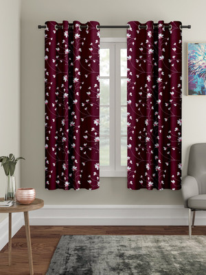 Flipkart SmartBuy 152 cm (5 ft) Window Polyester Semi Transparent Curtain (Pack Of 2)(Maroon, Floral)