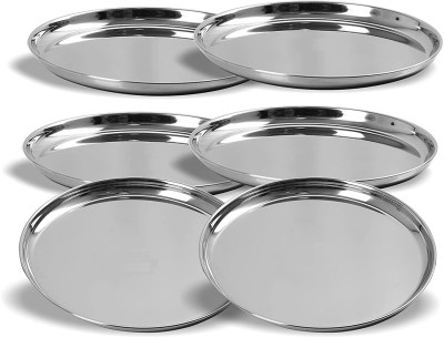 RBGIIT Pack of 6 Stainless Steel Stainless Steel Dinner Plate Set (6 pieces, 27.5cm dia, Wall Design) Dinner Set(Steel, Silver, Microwave Safe)