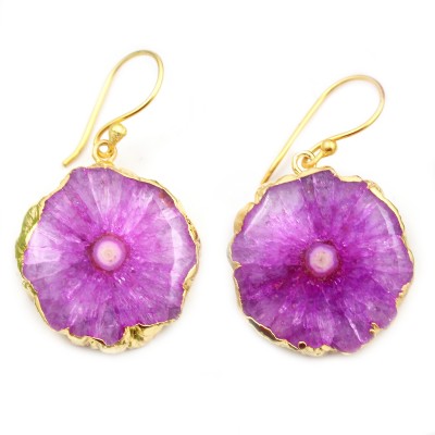 G-Vogue Gorgeous Designer Party Wear 24K Gold Plated Earring Natural Pink Solar Quartz Brass Drops & Danglers