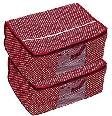KUBER INDUSTRIES Design Maroon 3 Layered Quilted Printed Transparent Saree Cover Set Of 2 Pcs (10-15 Sarees Capacity),Maroon,Pack Of 2,Fabric KI37701_2(Maroon)