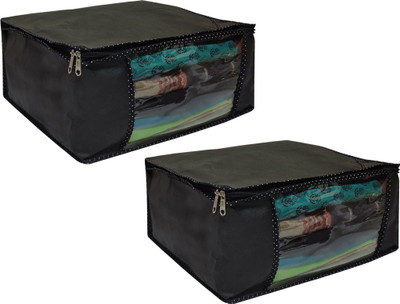 wini krafts BLACK Non Woven Fabric Saree Cover Set with Transparent Window, Extra Large,less (2, Black) BLACK(Black)