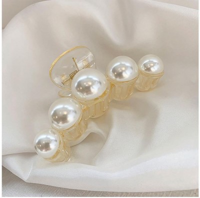 RosaStella 1 Pcs Large Pearl Hair Claw Clips White Hair Clips Thick Long Hair Jaw Clips Clutches Barrettes Hair Accessories for Women and Girls Hair Claw Thick Hair aw Clamp Strong Hold Hair Claw(White)