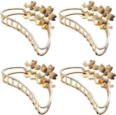 VAGHBHATT Metal Multi Design Hair Claw Clips for Women, Hair Catch Banana Clips Hair Clips for Women Clamp Hair Accessories for Girls Women Pack of 4 (4.5 * 4.3 CM Size) Hair Claw(Gold)