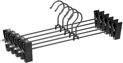 dhanak Heavy Duty Slim Pants Hangers_Ridged Non-Slip with Adjustable Pinch Clips(Plastic), 360-Rotating Chrome Swivel Hook, Steel Trousers Pack of 12 Hangers For  Trousers(Silver)