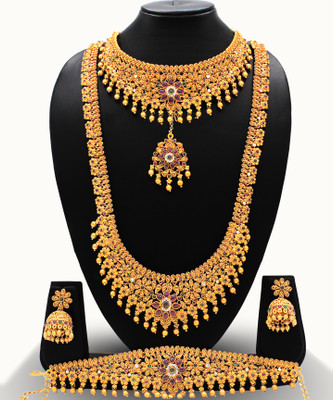 Chigold Alloy Gold-plated Gold, Ruby Red Jewellery Set(Pack of 1)