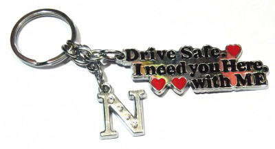 ROYALSHOP DRIVE SAFE WITH ALPHABET N LETTER / N NAME KEY RING Key Chain