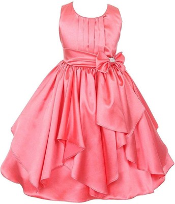 Fairy Dolls Girls Midi/Knee Length Party Dress(Orange, Sleeveless)