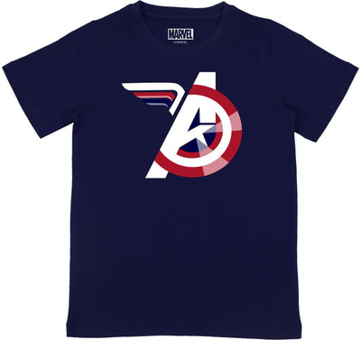 Marvel by Wear Your Mind Boys Printed Pure Cotton Regular T Shirt(Blue, Pack of 1)