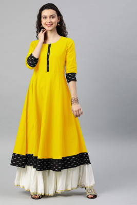 VISVA DESIGNER Women Self Design Flared Kurta(Yellow)