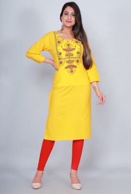 P PRIYA FASHION Women Embroidered Straight Kurta(Yellow)