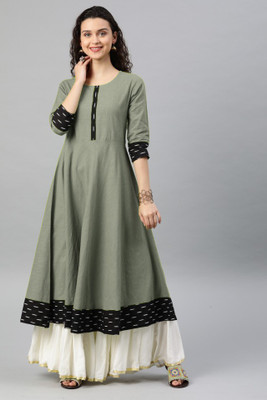VISVA DESIGNER Women Self Design Flared Kurta(Grey)