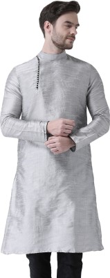 DEYANN Men Solid Straight Kurta(Silver)