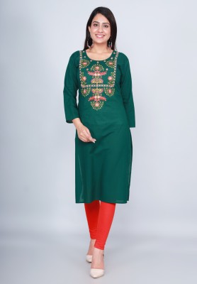 P PRIYA FASHION Women Embroidered Straight Kurta(Green)