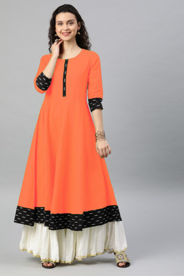 VISVA DESIGNER Women Self Design Flared Kurta(Orange)
