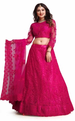 atsevam Embroidered Semi Stitched Lehenga Choli(Pink)